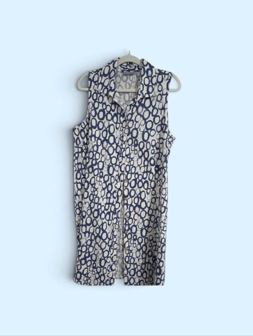 Habitat Sleeveless Shirt Dress in Navy and White Ring Print